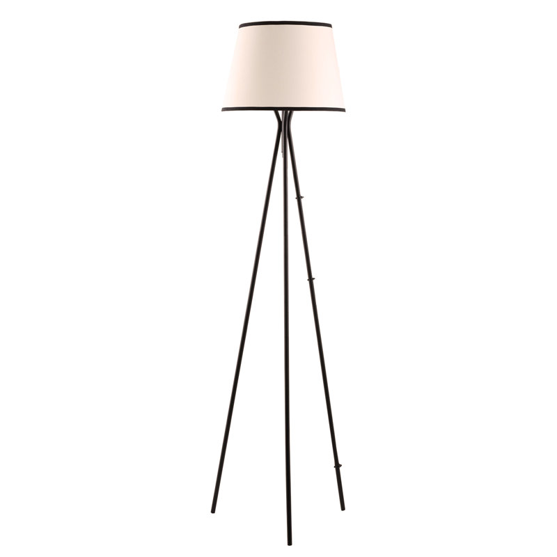 Lampe sur pied à trépied moderne avec cadre en acier, interrupteur au pied, abat-jour en tissu et base E26 Theldon