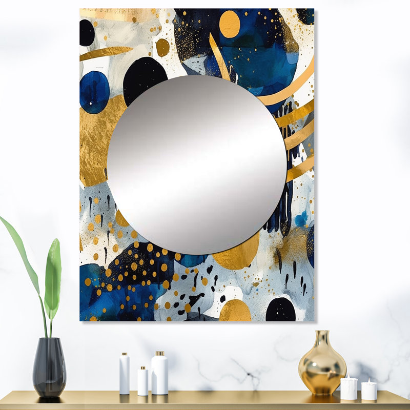Lilja, motif abstrait avec textures bleues et dorées XIXe - grand miroir géométrique, décor de miroir mural moderne unique, impression d'art en métal