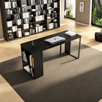 Bureau rectangulaire simple en bois massif noir de luxe Simple