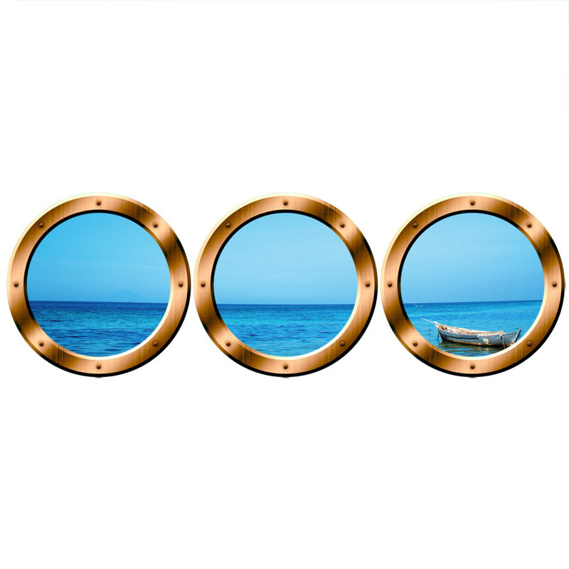Adhésif décoratif 3 hublots sous-marin pour fenêtre, H 24 po x l 24 po x P 0,01 po, Bronze