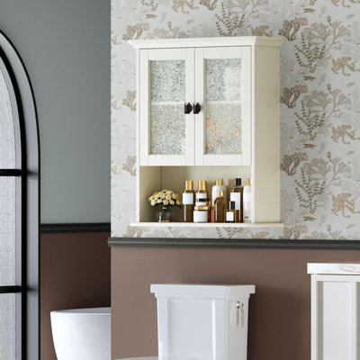 Armoire de salle de bain murale avec porte en verre au-dessus du casier de toilette
