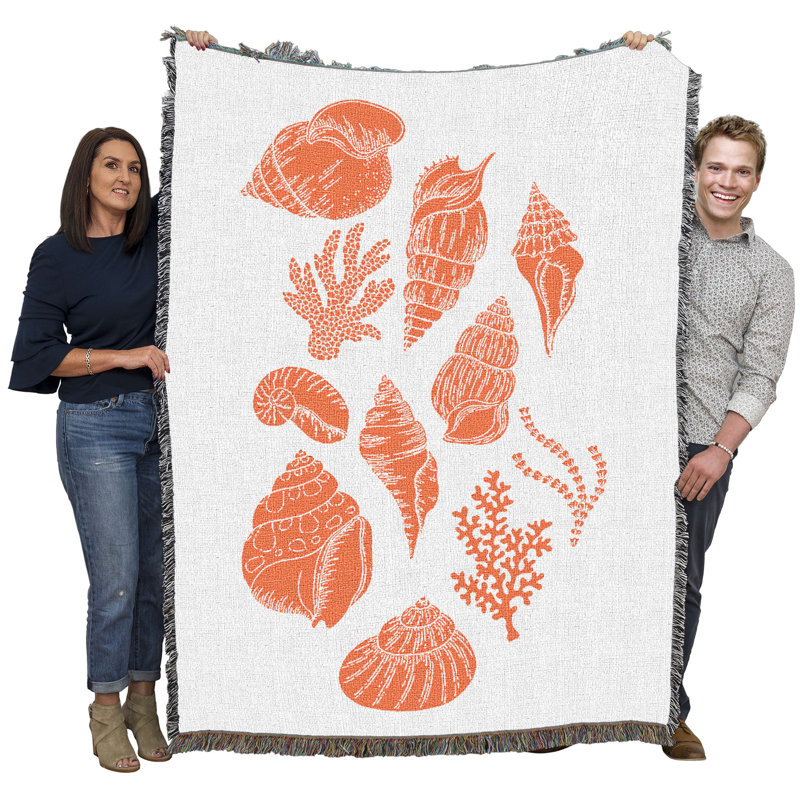 Couverture Pure Country Weavers Beach Life en orange - Jeté en tapisserie tissée en coton - Fabriqué aux États-Unis (72 x 54)