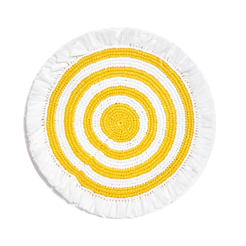 Woven Fringe Placemats, White/Canary Yellow