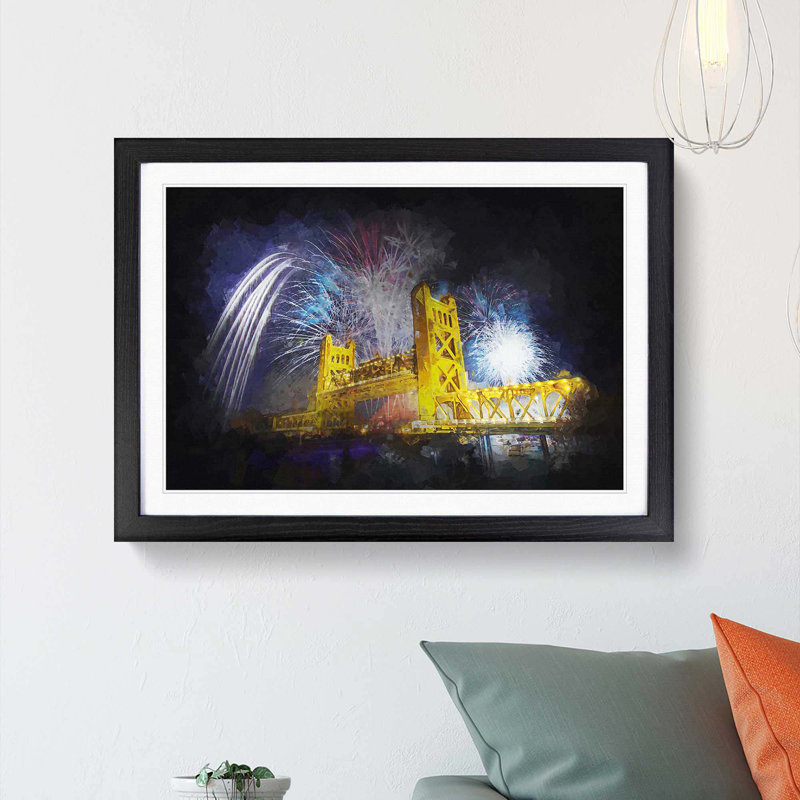 Tower Bridge in Sacramento in Abstract - Picture Frame Graphic Art Print, Black, 50cm H x 76cm W x 2cm D