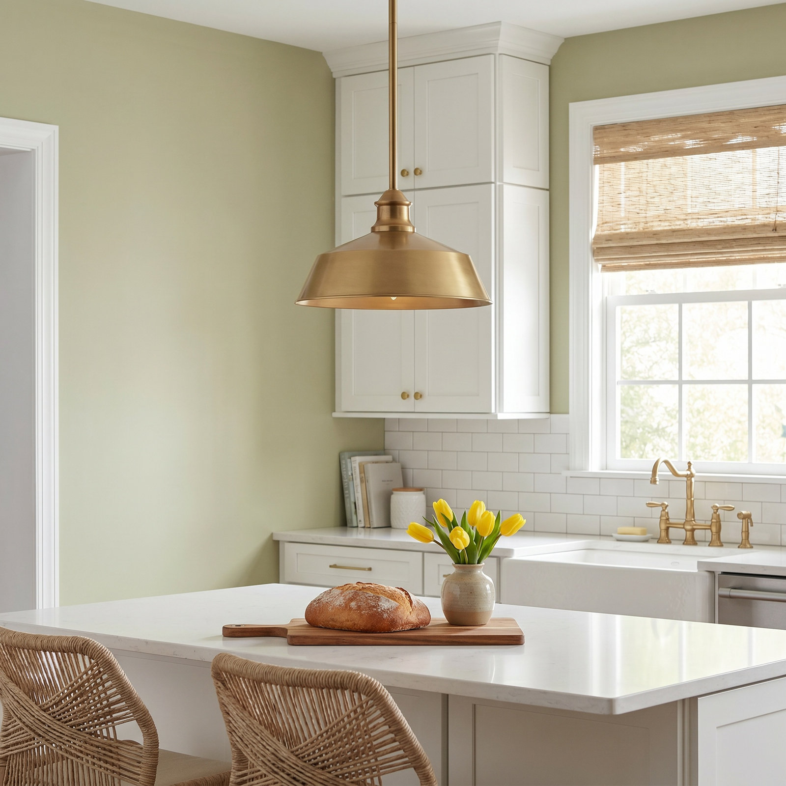 Jeb Dimmable Single Light Pendant, Natural Brass