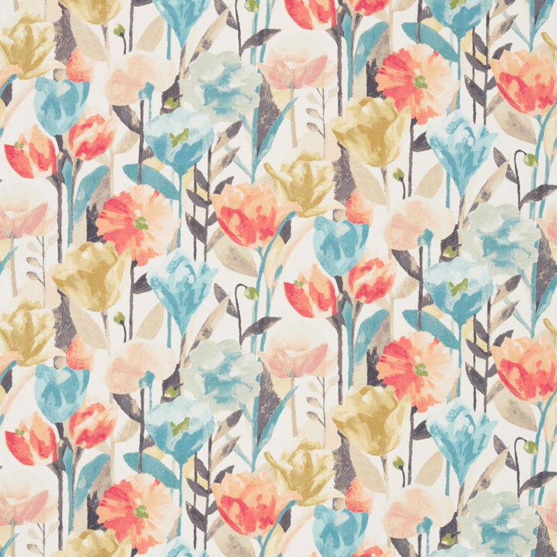 Verdaccio Fabric, Coral/Maize/Cornflower