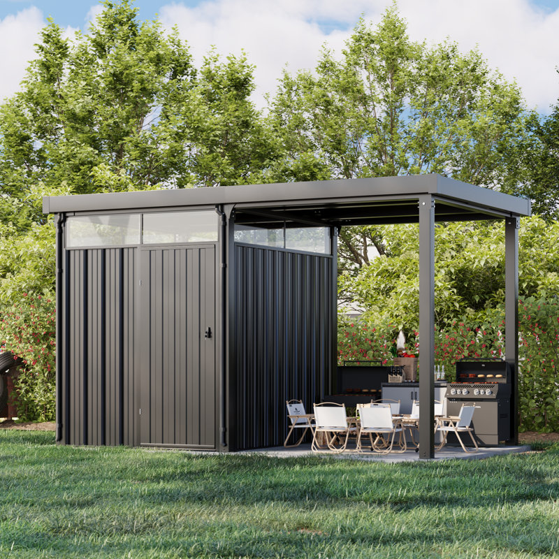 «Remise et pergola 2 en 1 en acier galvanisé 7 x 7 pi: rangement en métal et abri à bois pour la cour, le jardin et le patio»