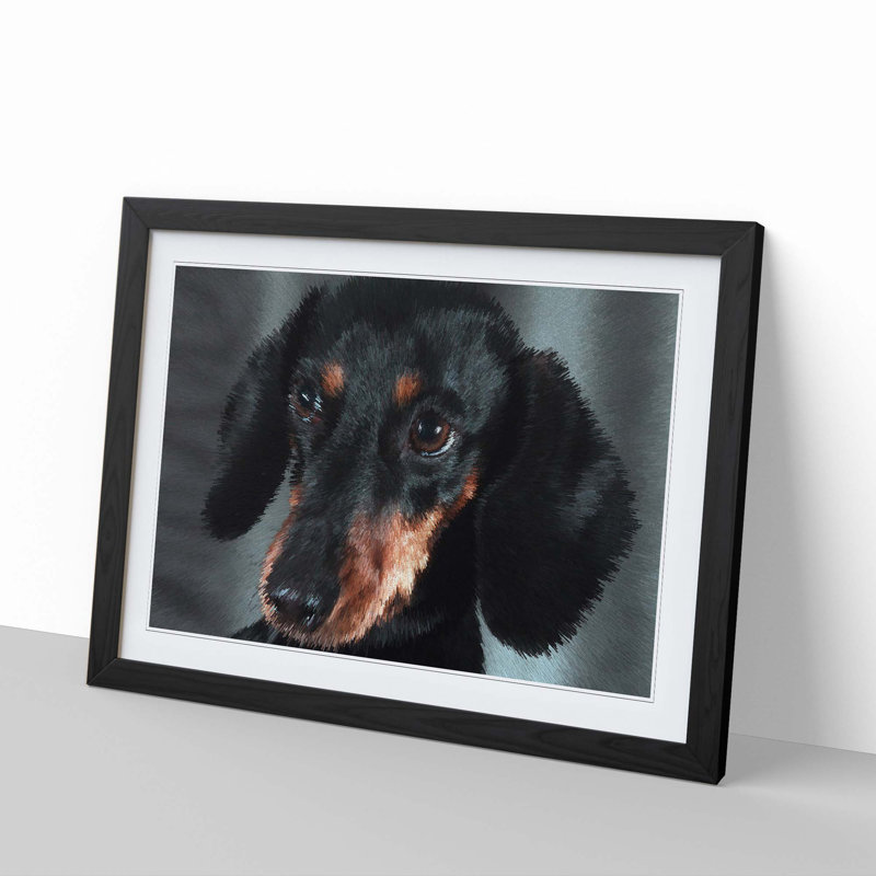 Portrait of a Dachshund Dog in Abstract - Picture Frame Painting Print, 60cm H x 91cm W x 2cm D, Black