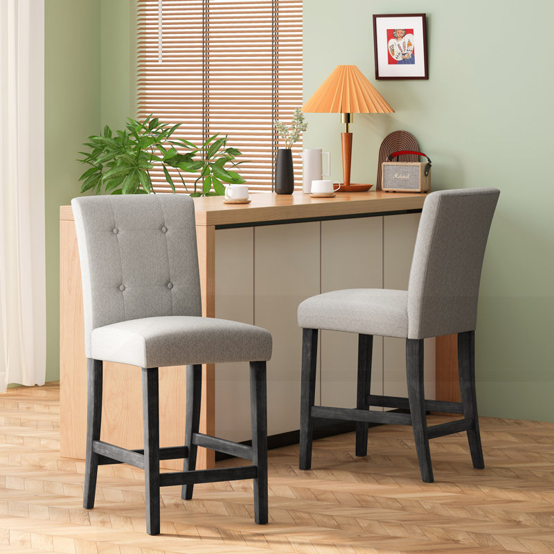 Tabouret de bar contemporain capitonné à boutons de 26 pouces, Gris