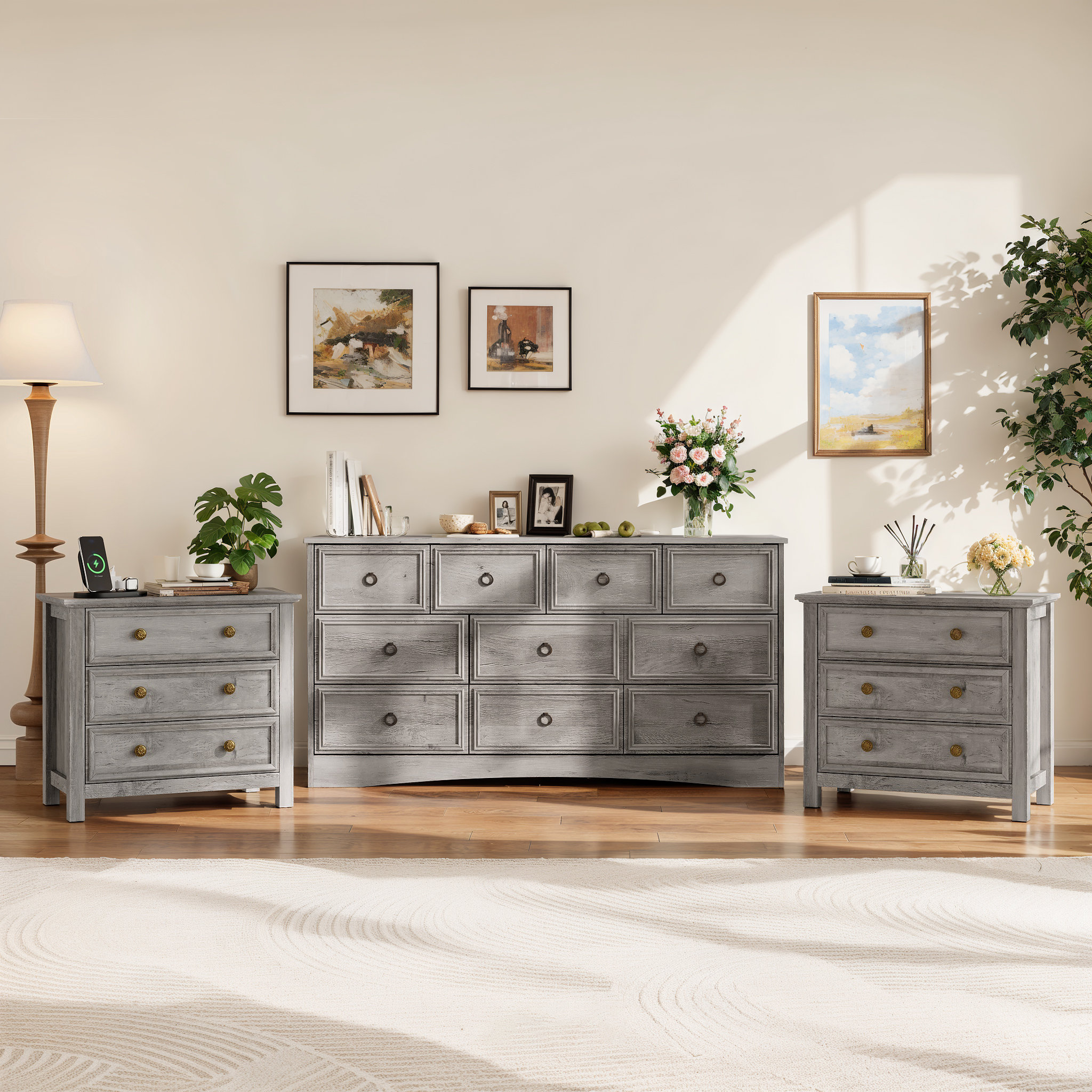 grey night stand and dresser 3 Piece Bedroom Set Shirt and Vest