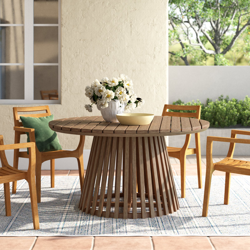 Bardolf Round Eucalyptus Outdoor Dining Table , 55'' in. W 55'' in. D