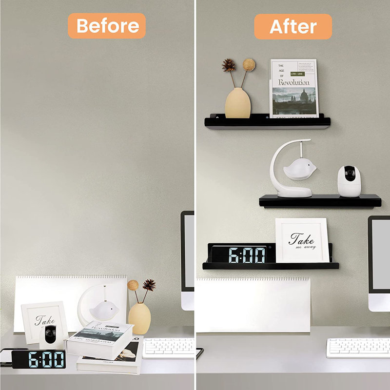 Rieks 6 Piece Plastic / Acrylic Floating Shelf, Black