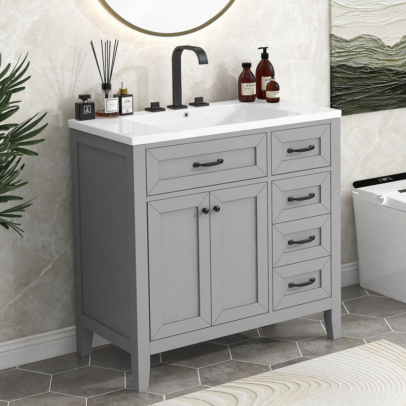 Ensemble de meuble-lavabo avec tiroirs, Gris