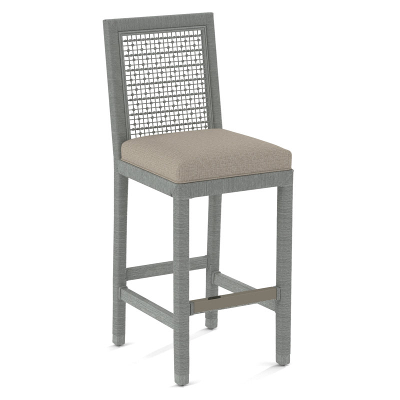 Pine Isle Bar Stool, Sunbrella Beige Pinstripe; 6205-74, Nickel