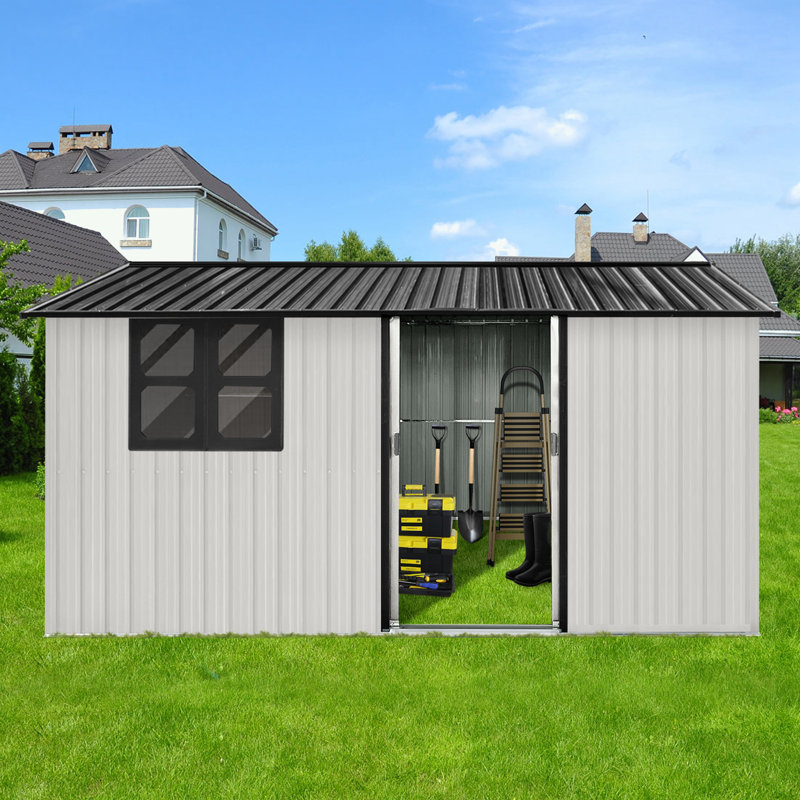 Metal sheds with window and sliding door, White+Black