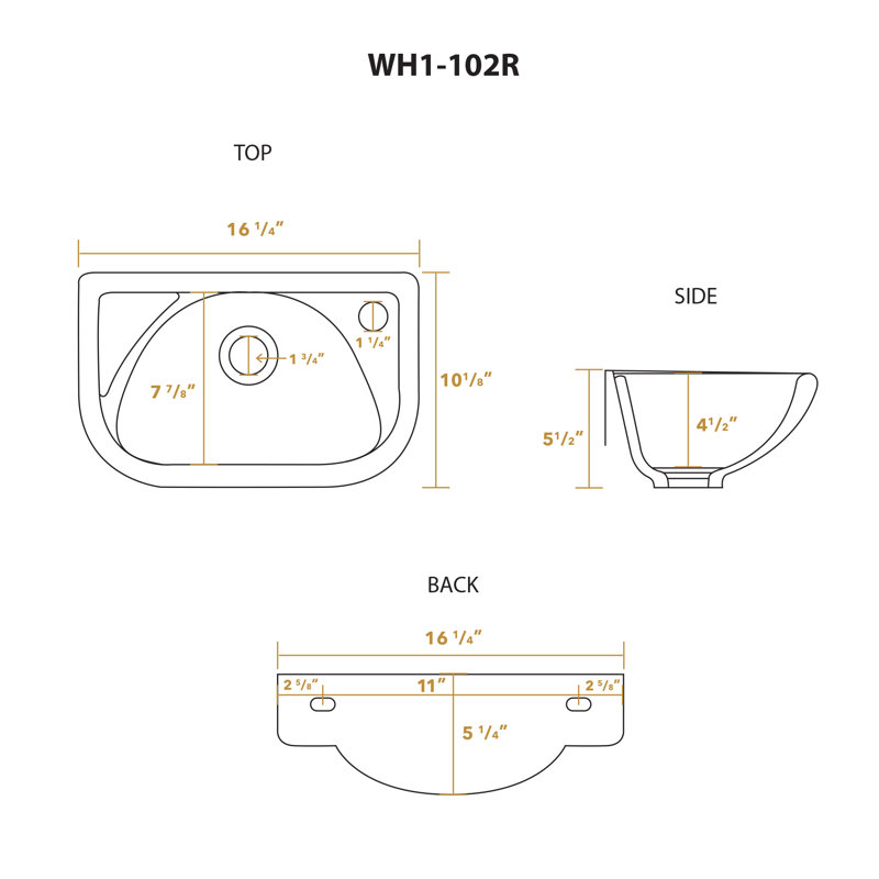 Lavabo de salle de bain en U blanc 10,125 "Whitehaus, Main droite