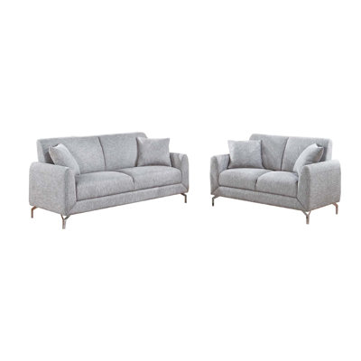 Rena 2Pc Sofa And Loveseat Set, 2 Pillows, Burlap Fabric