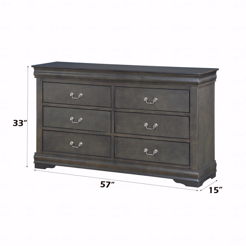 Commode double 6 tiroirs Georgenna, Gris foncé