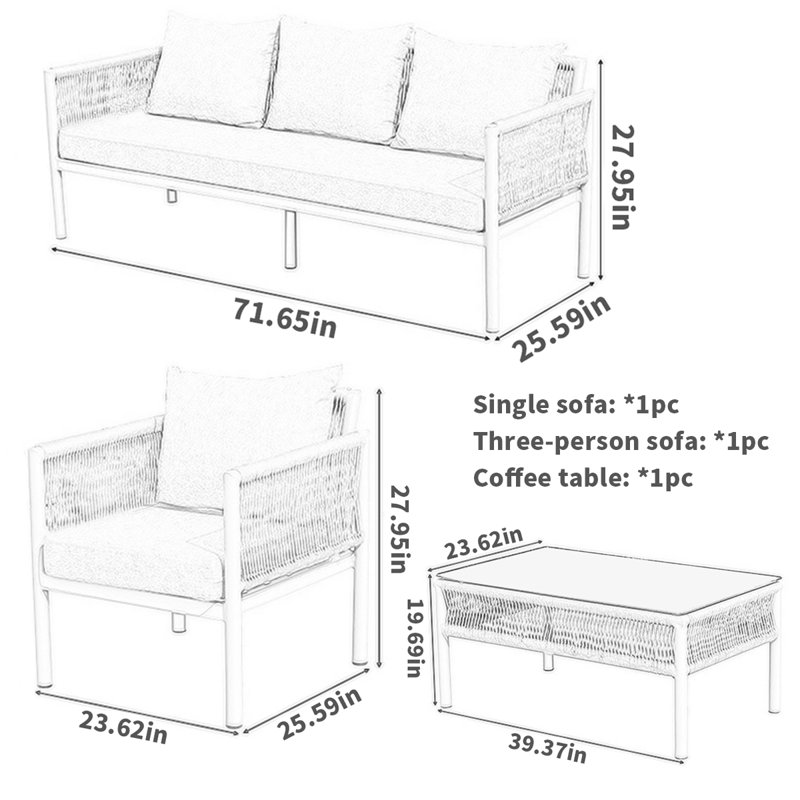 Ensemble de conversation d'extérieur pour 4 personnes avec coussins Shetti