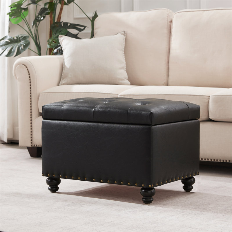 23.6" W Rectangle Upholstered Storage Ottoman, Black
