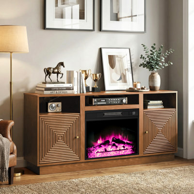 59'' Fireplace TV Stand For Tvs Up To 65'' With Storage And Adjustable Shelves