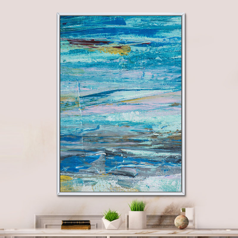 Vagues dans les tons de bleu côtier - Art mural moderne et contemporain sur toile, H 20 po x l 12 po x P 1 po
