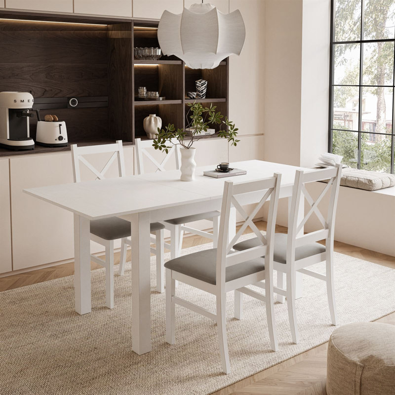 Mangine 4 - Person Dining Set, White/Paros 02, White, White