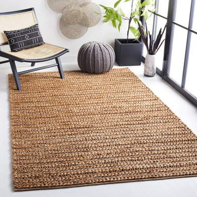 Natural Fiber Hand Woven Jute Striped Rug
