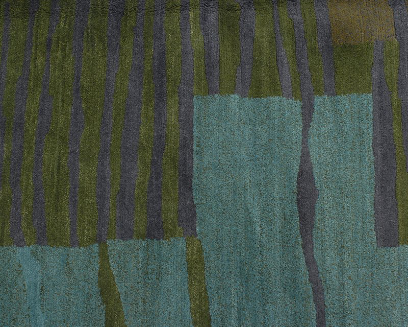 Righe Wool Abstract Area Rug in Green, Rectangle 3' x 5'
