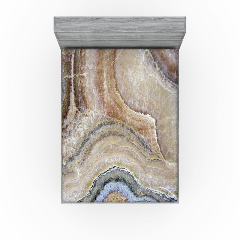 Drap-housse Ambesonne, Drap-housse de taille double, Marbre cannelle / beige / brun clair