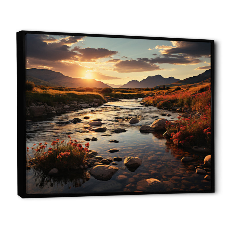 " Brown Montana Landscape ", 34" H x 44" W x 1.5" D, Black Floater Framed