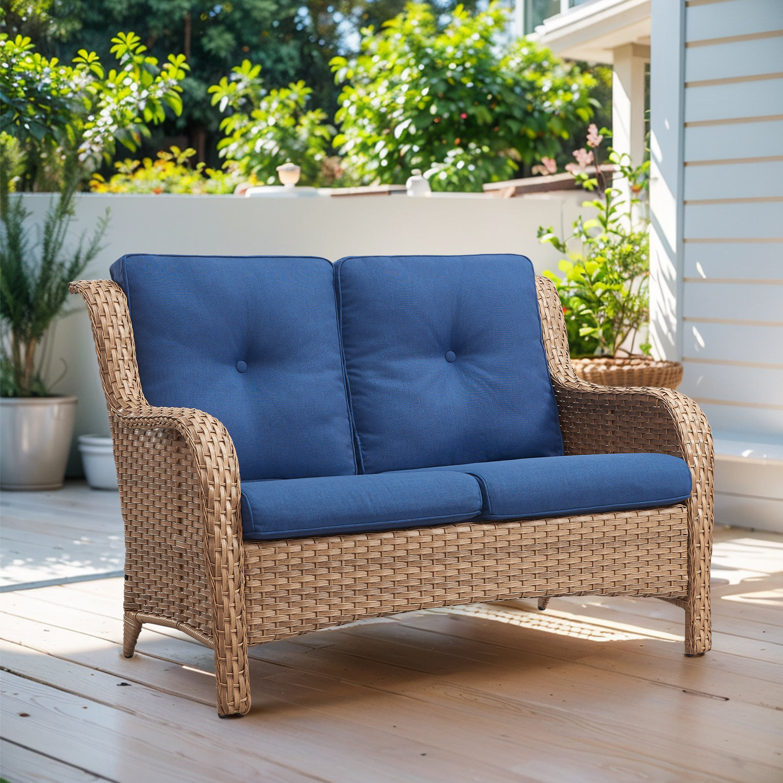 Lark Manor Ambarvale 53'' Wide Outdoor Wicker Reversible Loveseat with