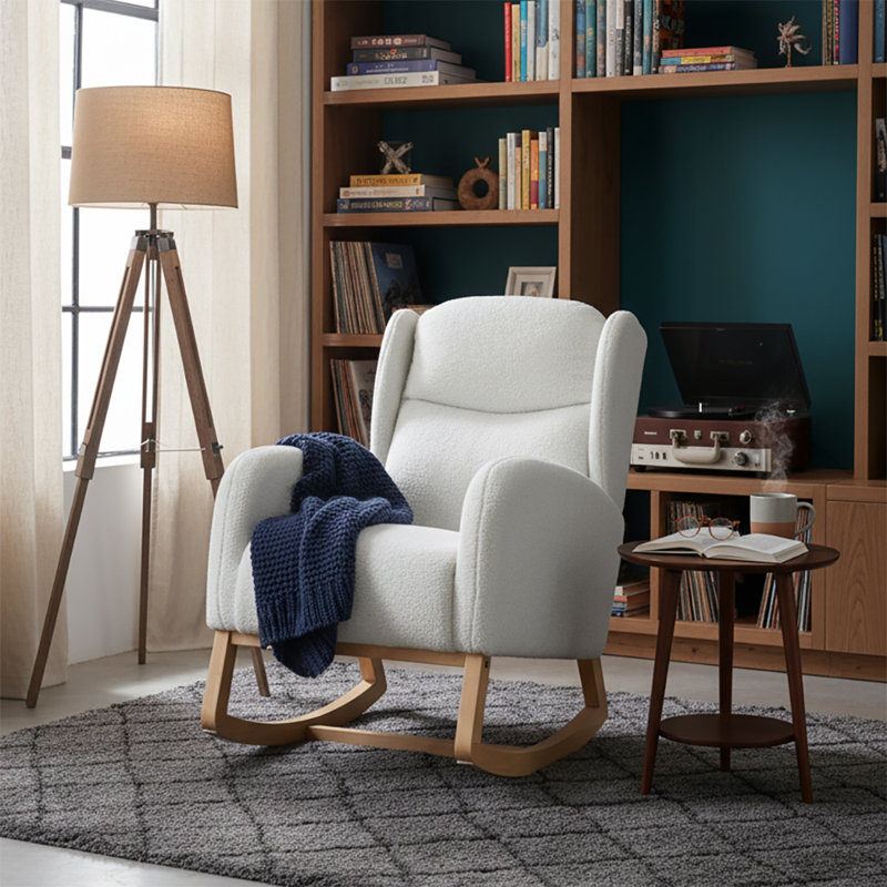 Chaise berçante à oreilles rembourrée Classic, Ivoire ivoire