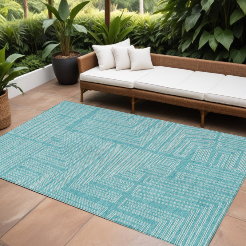 Tapis intérieur / extérieur géométrique lavable 8 pi x 10 pi turquoise