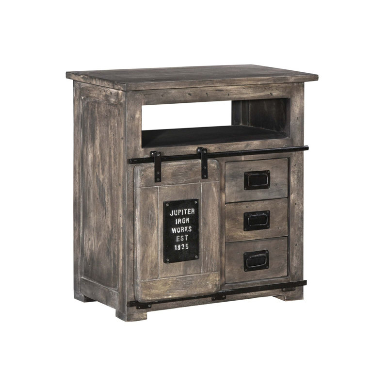 Railway Solid Wood 80 cm W Chest of 3 Drawers, Grey