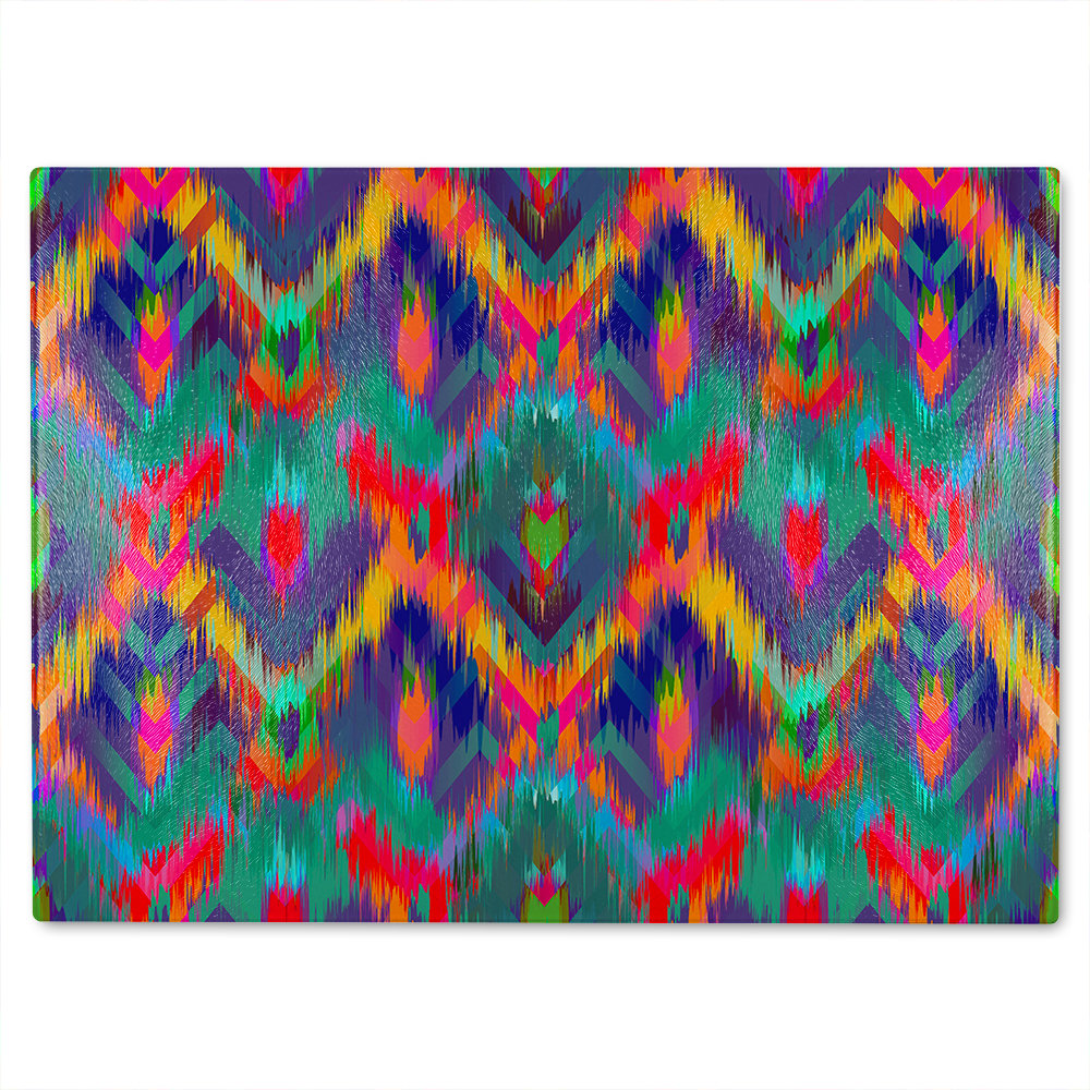 Abstract Ethnic Ikat Pattern Glass Chopping Board
