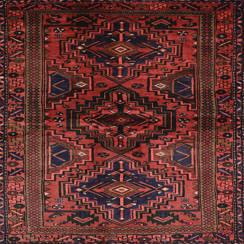 Tapis rouge / noir Southwestern, Carré 6 pi