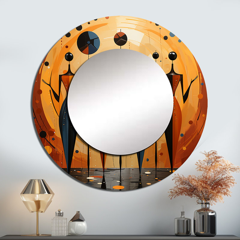 «African Soulful III», grand miroir mural art africain, 36 po x 36 po