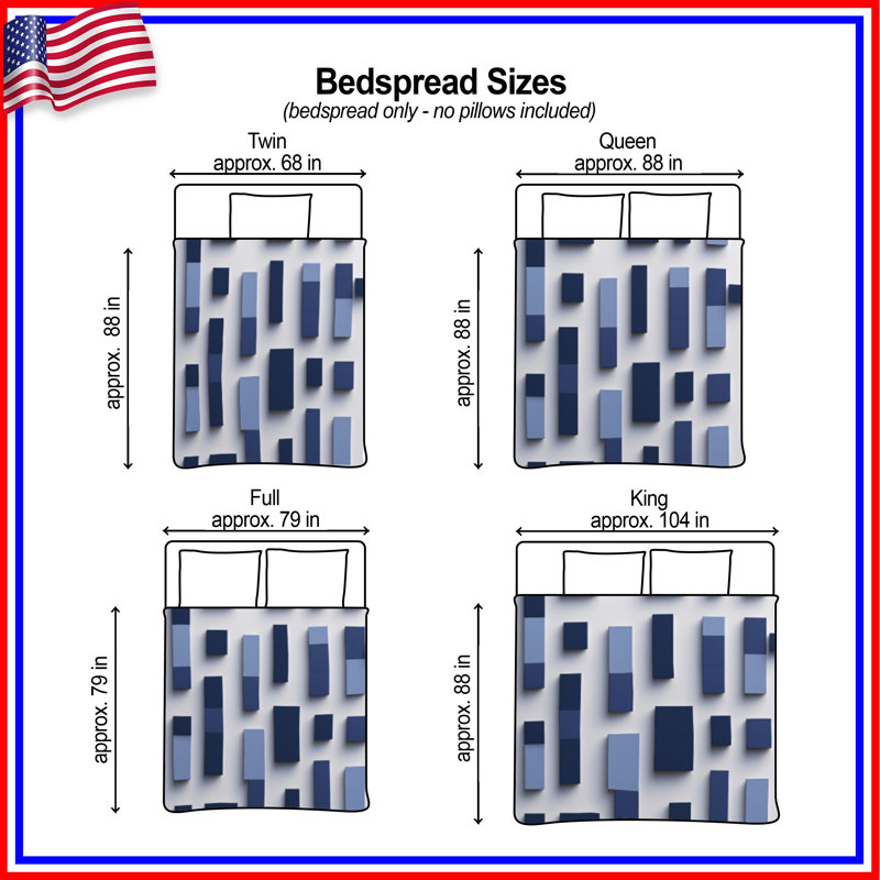 Couvre-lit matelassé bleu à blocs rectangulaires toutes tailles, Queen