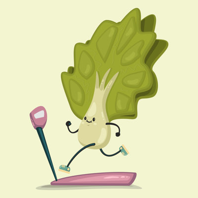 Lettuce Exercising Illustration - Wrapped Canvas Print