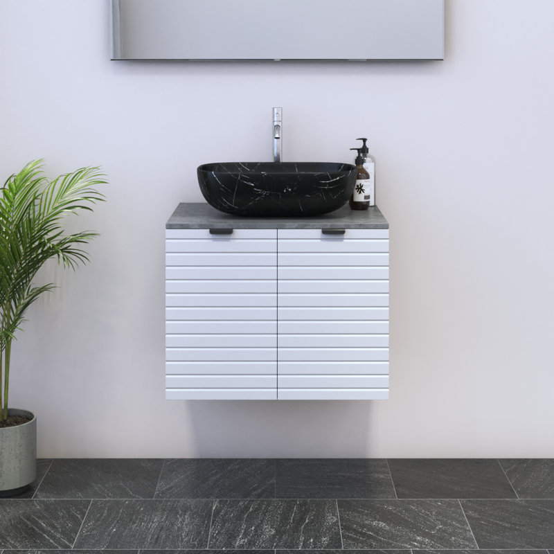 Meuble-lavabo simple 23,6 po avec dessus Kayben, Béton, Noir