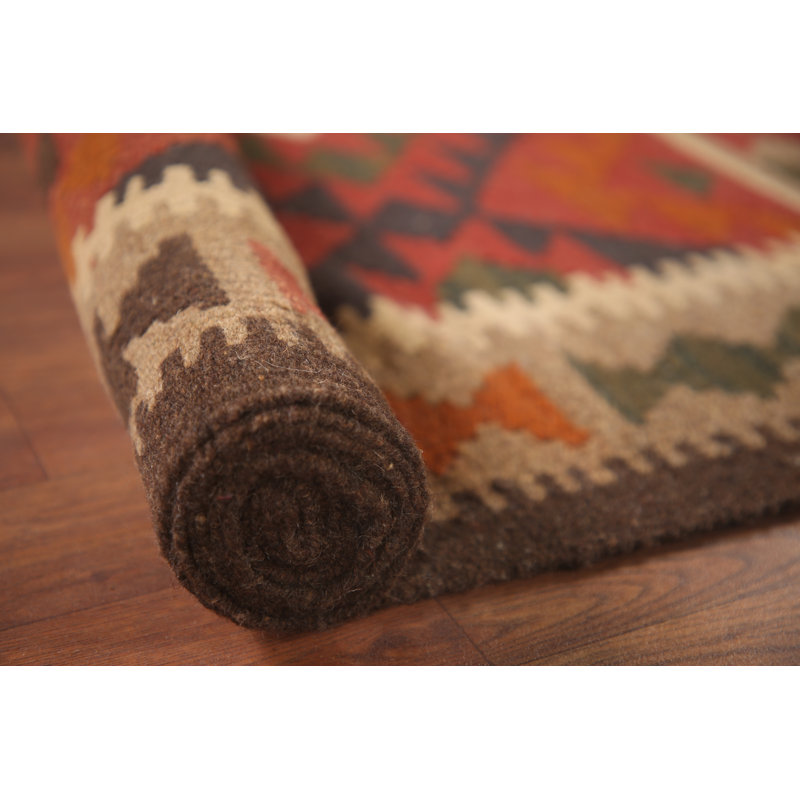 Tapis de couloir oriental réversible en laine Kilim 3 x 7