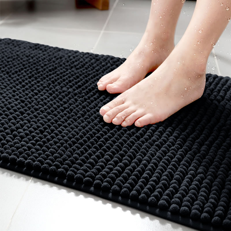 Aspire Homeware Ultra-Soft Chenille Bathroom Rug Mat with Non-Slip Backing, Black, Reactangle (40cm W x 60cm L)