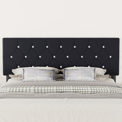 Velvet Upholstered Headboard, Button Tufted Upholstery Queen/King Headboard, Adjustable Height, Easy Assembly by House of Hampton