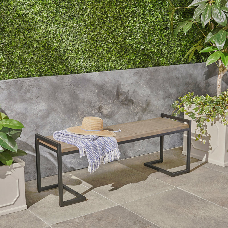 Banc industriel en bois et métal, Gris