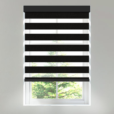 Cordless Zebra Blinds for Windows Light Filtering Roller Shades Dual Layer Day and Night privacy,Light control,Easy to install for home, Black, 67"W x 36"H