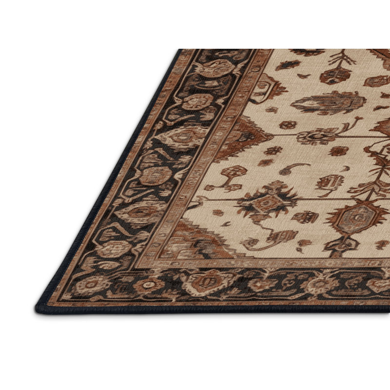 Machine Washable Persian Brown Area Rug, Round 5'