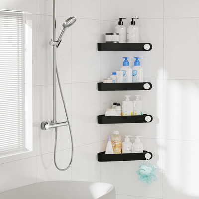 Sotfamily Plastic Shower Caddy Corner - Black - 4-Pack Adhesive Shelves For 90° Corners, Bathroom Organizer & Storage