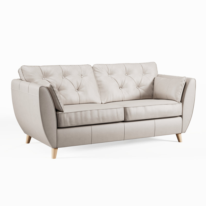 Marylin Leather 3 Seater Sofa, Cloud Grey, Light Wood