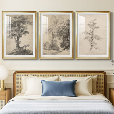 Vintage Sketch C  -Custom Framed  Premium Print W Matt - 3 Pieces
